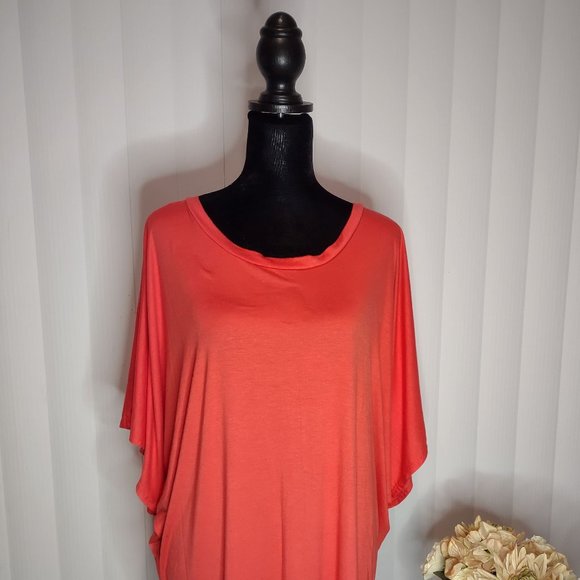 NWT Women's Super Comfy Boat Neck Dolman Dress Tunic Blouse Top Shirt Coral 2X - Picture 6 of 9